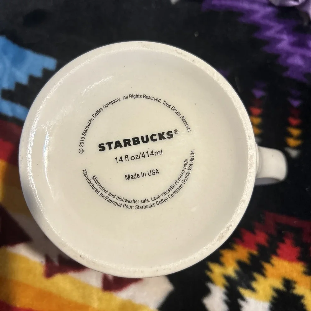STARBUCKS 2013 Large 14 fl oz Coffee Tea Mug Off-White Cup